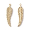 Brass Micro Pave Clear Cubic Zirconia Pendants, Cadmium Free & Nickel Free & Lead Free, Feather Charms, Real 18K Gold Plated, 41.5x9.5x2.5mm, Hole: 1.5mm