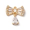 Brass Micro Pave Clear Cubic Zirconia Pendants, Nickel Free, with Glass, Bowknot, Golden, 17.5x16x3.5mm, Hole: 1.2mm