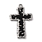 304 Stainless Steel Black Enamel Pendants, Cross Charm, Religion, Stainless Steel Color, 38x23.5x2mm, Hole: 2.5mm
