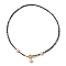 Natural Pearl Heart Pendant Necklace, with Glass Seed Beaded, Black, 17.68 inch(44.9cm)