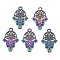 Alloy Pendants, Cadmium Free & Nickel Free & Lead Free, Hamsa Hand/Hand of Fatima/Hand of Miriam, Rainbow Color, 23.5x14.5x1mm, Hole: 1.8mm