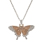 Butterfly Rhinestone Pendant Necklaces, with Platinum Alloy Chains, Topaz, 18.31 inch(46.5cm)