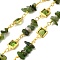 Handmade Brass Link Chains, with Olive Quartz & Glass Beads & Spool, Long-Lasting Plated, Soldered, Lead Free & Cadmium Free, Golden, Square, Square Links: 12x6.5x3.5mm