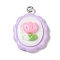Opaque Resin Pendants, Cartoon Charms with Platinum Plated Iron Loops, Flower, 27x19.5x8mm, Hole: 2mm