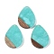 Resin & Wood Pendants, Teardrop Charms, Aquamarine, 35.5x26.5x3mm, Hole: 2mm