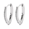 304 Stainless Steel Micro Pave Clear Cubic Zirconia Oval Huggie Hoop Earrings for Women, with 316 Surgical Stainless Steel Ear Pins, Stainless Steel Color, 19x2x12.5mm