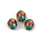 Rack Plating Brass Beads, with Enamel, Long-Lasting Plated, Lead Free & Cadmium Free, Real 18K Gold Plated, Oval with Flower, Teal, 11x9.5mm, Hole: 2.2mm