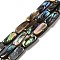 Natural Paua Shell Beads Strands, Rectangle, 13~15.5x6~7x3.5~6mm, Hole: 0.8mm, about 27pcs/strand, 15.94~16.34 inch(40.5~41.5cm)