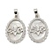 Brass Clear Micro Pave Cubic Zirconia Pendants, Cadmium Free & Nickel Free & Lead Free, with Shell, Oval, Platinum, 22.5x15.5x3.5mm, Hole: 3x5mm