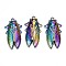 Alloy Big Pendants, Cadmium Free & Lead Free, Cicada, Rainbow Color, 61x34x8mm, Hole: 4mm