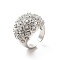 Clear Cubic Zirconia Round Dome Open Cuff Ring, Brass Jewelry for Women, Cadmium Free & Lead Free, Platinum, US Size 6 3/4(17.1mm)