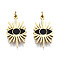 316 Surgical Stainless Steel Enamel Pendants, with Jump Rings, Real 14K Gold Plated, Evil Eye, Black, 16.5x9x1mm, Jump Ring: 2.7x0.4mm, 1.9mm inner diameter