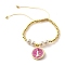 Adjustable Flat Round with Holy Virgin Charms Bracelet, Brass and Resin Braided Beads Bracelets, Real 18K Gold Plated, Deep Pink, Inner Diameter: 1-7/8~x3-1/2 inch(4.7~8.9cm)