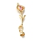 Brass Fold Over Clasps, Micro Pave Pink Cubic Zirconia, Cadmium Free & Nickel Free & Lead Free, Flower, Real 18K Gold Plated, 51mm