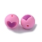 Food Grade Eco-Friendly Silicone Beads, Round with Heart, Pearl Pink, 14.5~15mm, Hole: 2mm