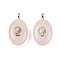 Natural Rose Quartz & Cubic Zirconia Pendants, Oval Charms with Brass Loops, Golden, 21.5x13x6.5mm, Hole: 1.8mm