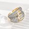 Brass Micro Pave Clear Cubic Zirconia Cuff Rings for Women Men, Cadmium Free & Lead Free, Real 18K Gold Plated, 19mm, Adjustable