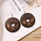 Alloy Wood Dangle Earrings, Platinum, Donut, 49x45mm
