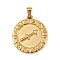 304 Stainless Steel Pendants, Ion Plating(IP), Flat Round with Constellation, Golden, Sagittarius, 28x25x2.5mm, Hole: 4.5x3.5mm