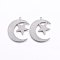 Non-Tarnish 201 Stainless Steel Pendants, Moon with Star, Stainless Steel Color, 29x24x0.6mm, Hole: 1.4mm