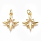 Brass Micro Pave Clear Cubic Zirconia Pendants, Long-Lasting Plated, Star, Real 18K Gold Plated, 15x12x2mm, Hole: 2mm