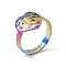Ion Plating(IP) 201 Stainless Steel Heart with Number 15 Adjustable Ring for Women, Rainbow Color, US Size 6(16.5mm)