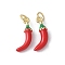 Brass Enamel Pendants, with Jump Ring, Cadmium Free & Lead Free, Real 16K Gold Plated, Chili, 17.5x6.5x4mm, Hole: 3mm