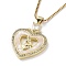 Mother's Day Brass Micro Pave Clear Cubic Zirconia Pendant Necklaces, Shell Necklace with Golden 304 Stainless Steel Chains, Heart, 15.83 inch(40.2cm), Heart: 30x22mm