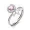 Adjustable Brass with Cubic Zirconia Rings, Flower, Inner Diameter: 18mm