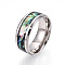 201 Stainless Steel Wide Band Finger Rings, with Shell, Size 7, Stainless Steel Color, 17.4mm
