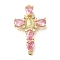 Rack Plating Brass Micro Pave Cubic Zirconia Links, Long-Lasting Plated, Cadmium Free & Lead Free, Cross with Virgin Mary Connector Charms, Pink, 40x24.5x7mm, Hole: 1.8mm