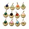 Gemstone Pendants, Fan Charms, with Ion Plating(IP) 304 Stainless Steel Settings and Jump Rings, Real 14K Gold Plated, Mixed Dyed and Undyed, 17x15.5x5.7mm, Hole: 2.5x5mm
