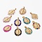 Real 18K Gold Plated 304 Stainless Steel Pendants, with Glass Beads, Oval with Virgin Mary, Mixed Color, 30x24x4mm, Hole: 8x4.5mm