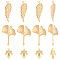 36Pcs 3 Style 304 Stainless Steel Pendants, Leaf, Leaf, Golden, 29x9x0.8mm, Hole: 1.2mm, 12pcs/style