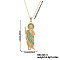 Shiny Brass Teal Cubic Zirconia Religion Saint Jude Pendant Necklaces for Christmas and Birthday Parties, Golden, Teal, 15.75 inch(40cm)