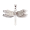 Brass Rhinestone Pendants, Filigree Charms, Platinum, Dragonfly, 28.5x35x8.5mm, Hole: 6x3mm