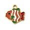 304 Stainless Steel Enamel Charms, Ion Plating(IP), Real 18K Gold Plated, Fish, 14x13.5x1.5mm, Hole: 1.8mm