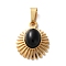 Natural Black Onyx(Dyed & Heated) Pendants, 304 Stainless Steel Sun Charms, Ion Plating(IP), Golden, 16.5x13x4mm, Hole: 6x3mm