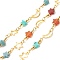 Brass Moon and Star Link Chains, with Natural Mixed Stone Star Beaded, Long-Lasting Plated, Soldered, with Spool, 10x6x1mm, 8x8x1mm, 18~20x6x3mm