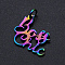 Ion Plating(IP) 201 Stainless Steel Pendants, with Jump Rings, Word Boss Chic, Rainbow Color, 19x19x1mm, Hole: 3mm