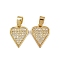 Brass Micro Pave Clear Cubic Zirconia Pendants, Heart, Real 16K Gold Plated, 15.5x12x1.5mm, Hole: 3x4mm