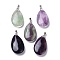 Natural Fluorite Pendants, with Brass Finding, Teardrop, 35x20x7.5~9mm, Hole: 4x3.5mm
