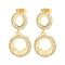Oval Brass Pave Clear Cubic Zirconia Dangle Stud Earrings, Real 16K Gold Plated, 31.5x14mm