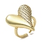 Brass Micro Pave Cubic Zirconia Cuff Rings for Women, Long-Lasting Plated, Cadmium Free & Lead Free, Heart, Real 18K Gold Plated, 28x24mm