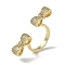 Rack Plating Brass Micro Pave Cubic Zirconia Bowknot Open Cuff Rings for Women, Long-Lasting Plated, Cadmium Free & Lead Free, Real 18K Gold Plated, 7mm, Inner Diameter: 19mm