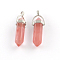 Cherry Quartz Glass Stone Pendants with Alloy Findings, Platinum, 40~42x13.5x10mm, Hole: 2mm