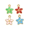 304 Stainless Steel Enamel Pendants, Ion Plating(IP), Flower Charms, Golden, Mixed Color, 16x13.5x3mm, Hole: 1.6mm