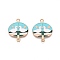 Alloy Enamel Pendants, Duck Fan Connector Charms, Cadmium Free & Lead Free, Rose Gold, Cyan, 27x21.5x1mm, Hole: 1.8mm
