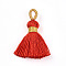 Polycotton(Polyester Cotton) Tassel Pendant Decorations, with Metallic Cord, Red, 40~43x7~9mm, Hole: 5~6.5x2~3.5mm