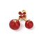 Brass Red Enamel Pendants, Long-Lasting Plated, Cadmium Free & Lead Free, Rack Plating, Cherry Charm, Real 18K Gold Plated, 17x19.5x10.5mm, Hole: 1.4mm